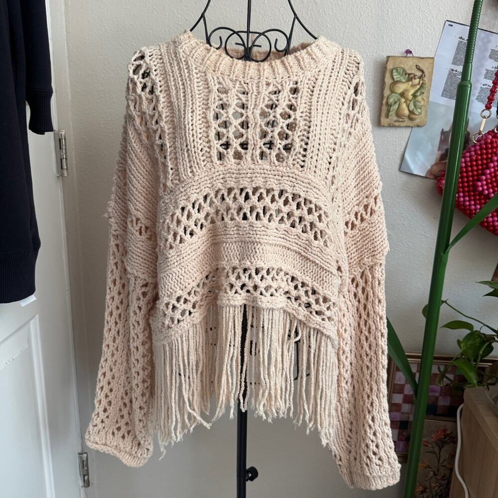 Free People Higher Love Fringe Sweater M